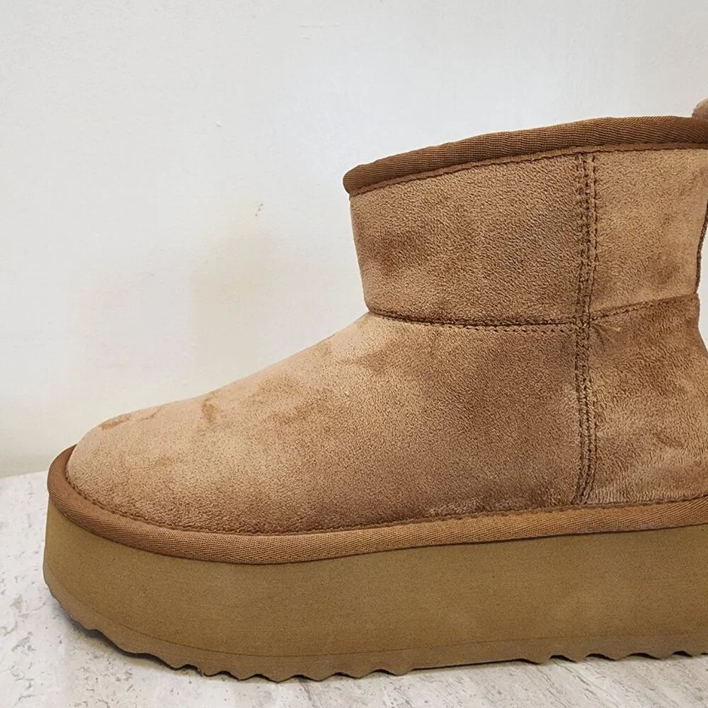 Steve Madden Crue Platform Cozy Booties Chestnut- B041 - Picture 6 of 9